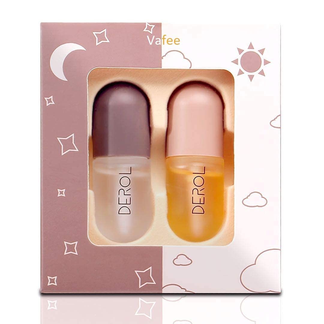 DEROL Lip Plumper by Vafee, Natural Lip Plumper and Lip Care Serum, Lip Enhancer for Fuller, Lip Mask, Beautiful Fuller, Hydrating &amp; Reduce Fine Lines 5.5ML (Day&amp; Night)