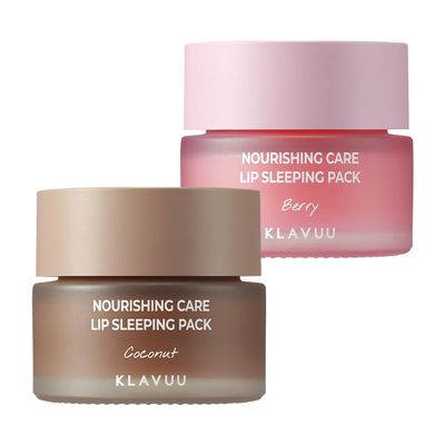 Klavuu Lip Mask Set (2PCS) - Overnight Deep Hydrating Korean Lip Balm Treatment for Very Dry, Chapped Lips | Lip Lightening &amp; Plumping with Instant Hydration | Gentle Exfoliating (Berry &amp; Coconut)