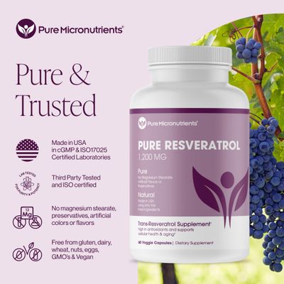 Pure Resveratrol Supplement - Extra Strength 600mg Trans-Resveratrol Per Serve - for Heart, Cognitive, Immune Health Support - Purified &amp; Bioavailable - 60 Vegan Caps