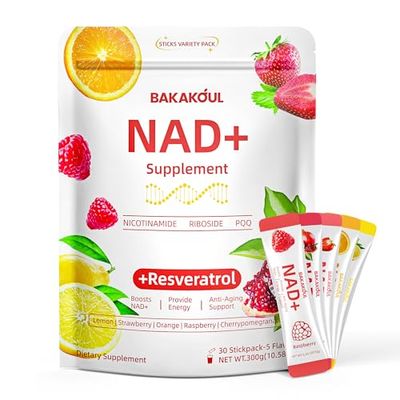 BAKAKOUL NAD Supplements for Men &amp; Women,NAD Powder, NAD Nicotinamide Riboside Resveratrol Liposomal Pyrroloquinoline,NADSupplement Alternative,Non-GMO,Sugar-Free,5 Flavors 30 Stickpacks