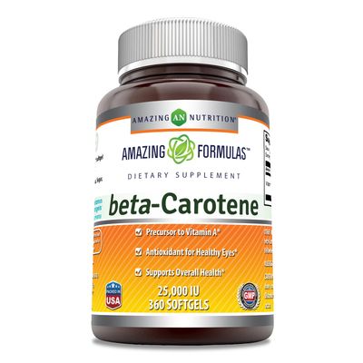 Amazing Formulas Beta Carotene Supplement | 25000 IU | 360 Softgels | Non-GMO | Gluten-Free | Made in USA