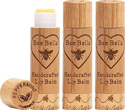 Bee Bella Lip Balm, Peppermint, 3 Pack - Hydrating Lip Care, 100 Natural, Original Organic Beeswax with Vitamin E, Handmade in USA