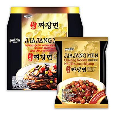Paldo Fun &amp; Yum Ilpoom Jjajangmen Noodles, Pack of 4, Traditional Brothless Chajang Ramen with Savory &amp; Sweet Black Bean Sauce, Oriental Style Korean Ramyun, Soupless K-Food, 200g x 4