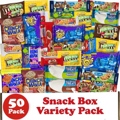 Snack Variety Pack Care Package Snack Box, 50 Count, Gift Basket Arrangement with Individually Wrapped Snacks, Food Sampler Assortment for Adults, Teens, Kids, College, Students, Travel, Office