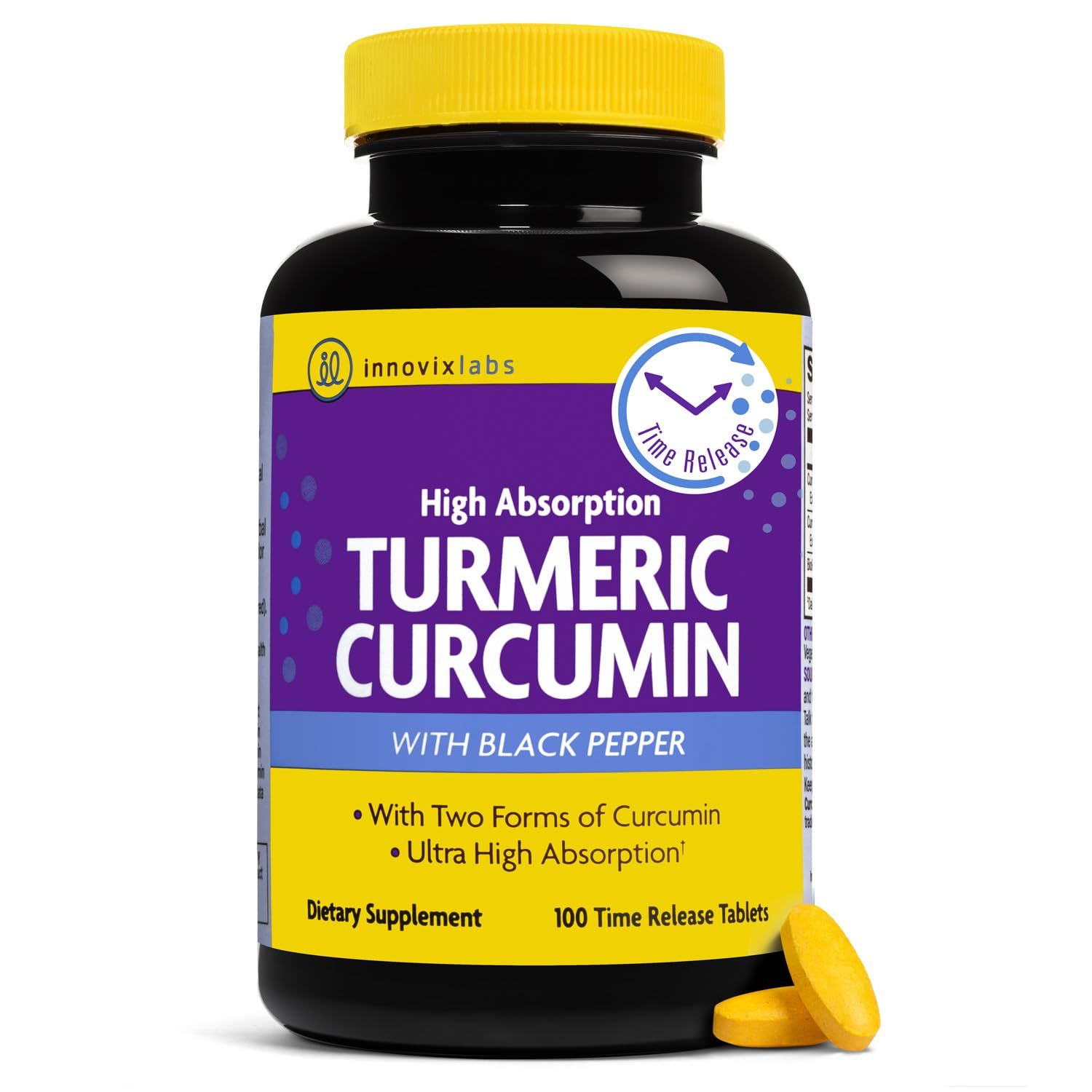 InnovixLabs Turmeric Curcumin with Black Pepper Extract - High Absorption Tumeric and Curcumin Supplements with BioPerine, C3 Reduct &amp; Curcumin C3 Complex, Time Release Turmeric Supplement - 100 ct
