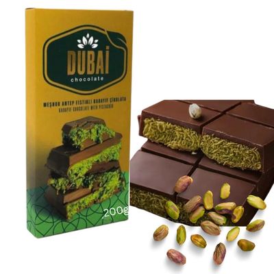 Dubai Chocolate Bar with Kadayif and Pistachio Cream Dubai Kunefe knafeh Chocolate Candy Small Gifts for Snack Treats Kids Family &amp; Friend (200g, 1, Count)