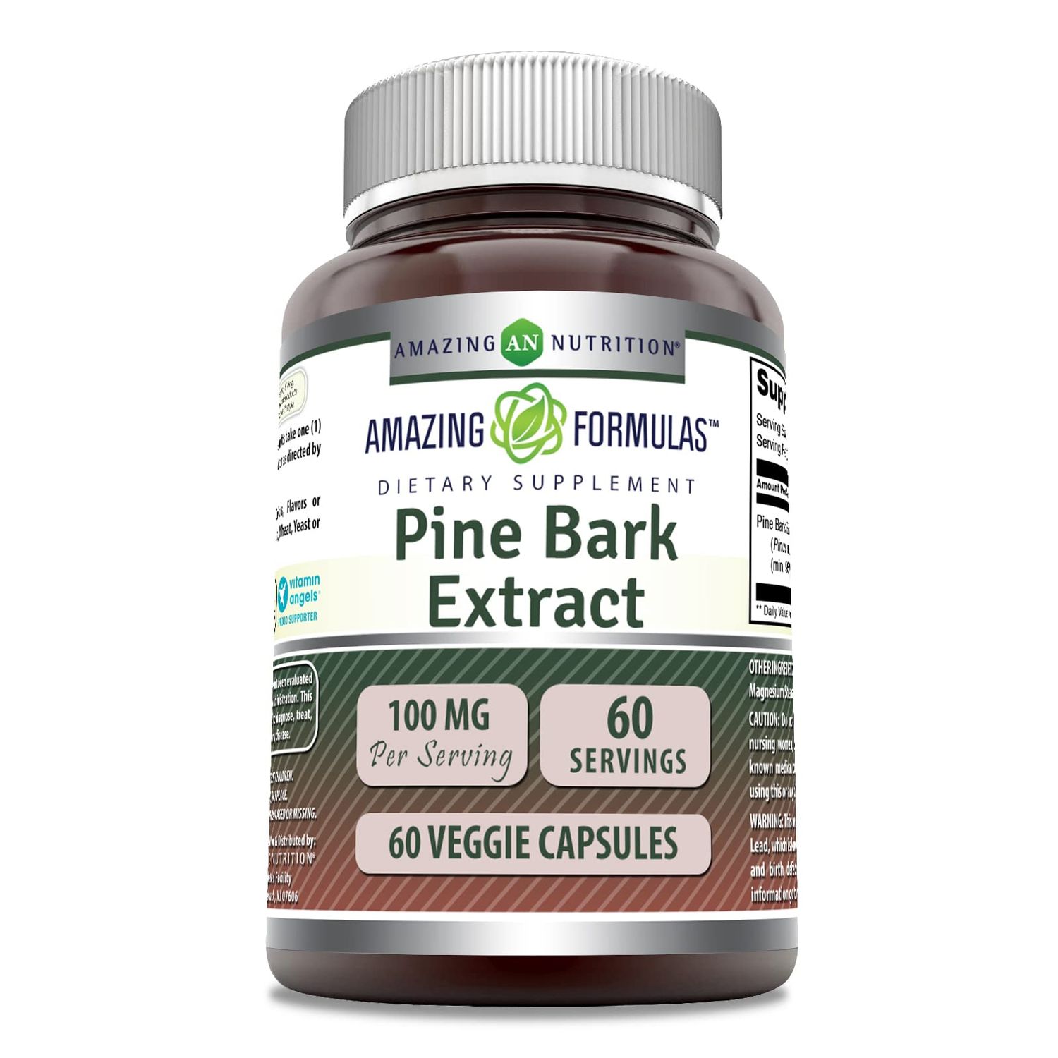Amazing Formulas Pine bark Extract 100mg 60 Veggie Capsules | Non-GMO | Gluten Free | Made in USA | Suitable for Vegetarians
