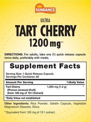 Sundance Tart Cherry Capsules 1200mg | 60 Count | Traditional Herb | Non-GMO and Gluten Free Suplement