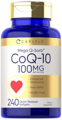 Carlyle CoQ10 100mg | 240 Softgels | Mega Q-Sorb Coenzyme Q-10 | with Black Pepper Extract | Non-GMO, Gluten Free Supplement