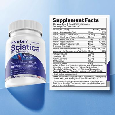 Hourten Advanced Sciatic Nerve Support Relief: Alpha Lipoic Acid - 18 in 1 Sciatica Supplements - Vitamin B Complex - Made in USA (360 Count (Pack of 1))