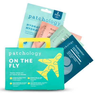 Patchology On The Fly Travel Facial Kit - Travel-Friendly Hydrating Skincare Essentials for Face, Eyes and Lips - Includes 2 Pair Under Eye Patches, 2 Hydrate Sheet Mask for Refreshed Skin,1 Lip Mask