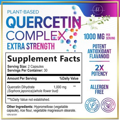 Quercetin 1000mg Servings - Extra Strength Antioxidant Support for Immune &amp; Cellular Health, Quercetin 500mg Capsules for Lung, Respiratory &amp; Heart Support, Vegan, Gluten Free &amp; Non-GMO - 120 Capsules