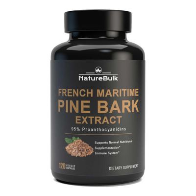 NATUREBULK French Maritime Pine Bark Extract 400 mg, 95 Proanthocyanidins - Standardized 30X Extract, 120 Vegan Capsules