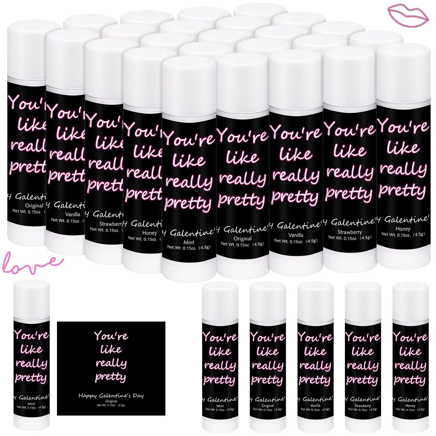Swiffen 50 Pack Valentine&#39;s Galentine&#39;s Day Gifts Bulk Lip Balms Valentine&#39;s Galentine&#39;s Day Party Favors Stuffers You&#39;re Like Really Pretty Gifts for Women Her Teachers Staff Coworkers(Neon)