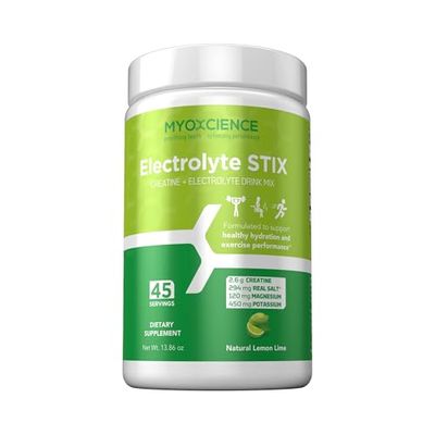MYOXCIENCE Electrolyte STIX | Creatine Electrolyte Powder | Recovery from Exercise &amp; Muscle Development w/Real Salt (Lemon Lime Flavor) (Jar 45 ct)