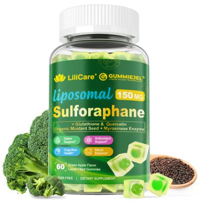 Sulforaphane Supplement 150mg (Made in USA), from Broccoli Sprouts w/Myrosinase,Quercetin, Glutathione, Phosphatidylcholine, Broccoli Supplement for Antioxidants Natural Detox Cell Health, 60 Cts
