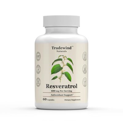 Tradewind Naturals Resveratrol 600mg - Vegan - Non-GMO - Support Healthy Aging and Cardiovascular Health - Rich in Antioxidants - 60 Vegetable Capsules