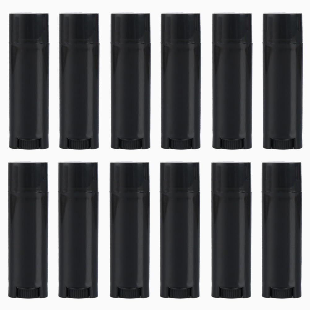 UPSTORE 50Pcs 4.5g Oval Lip Balm Tubes Empty Plastic Black Lipstick Container Lip Gloss Pipe Bottle with Twist Bottom and Top Cap for Homemade Lip Balm DIY Deodorant