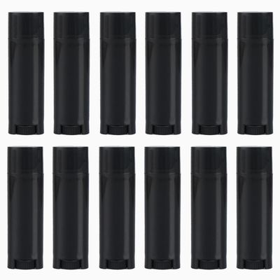UPSTORE 50Pcs 4.5g Oval Lip Balm Tubes Empty Plastic Black Lipstick Container Lip Gloss Pipe Bottle with Twist Bottom and Top Cap for Homemade Lip Balm DIY Deodorant