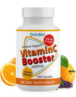 ANUMED - Vitamin C 2000mg Zinc 500mg L-Lysine 500mg Bioflavonoids 300mg. High Antioxidants, Essential Nutrients. Non GMO, Gluten-Free, 100 Vegan (180 Capsules)