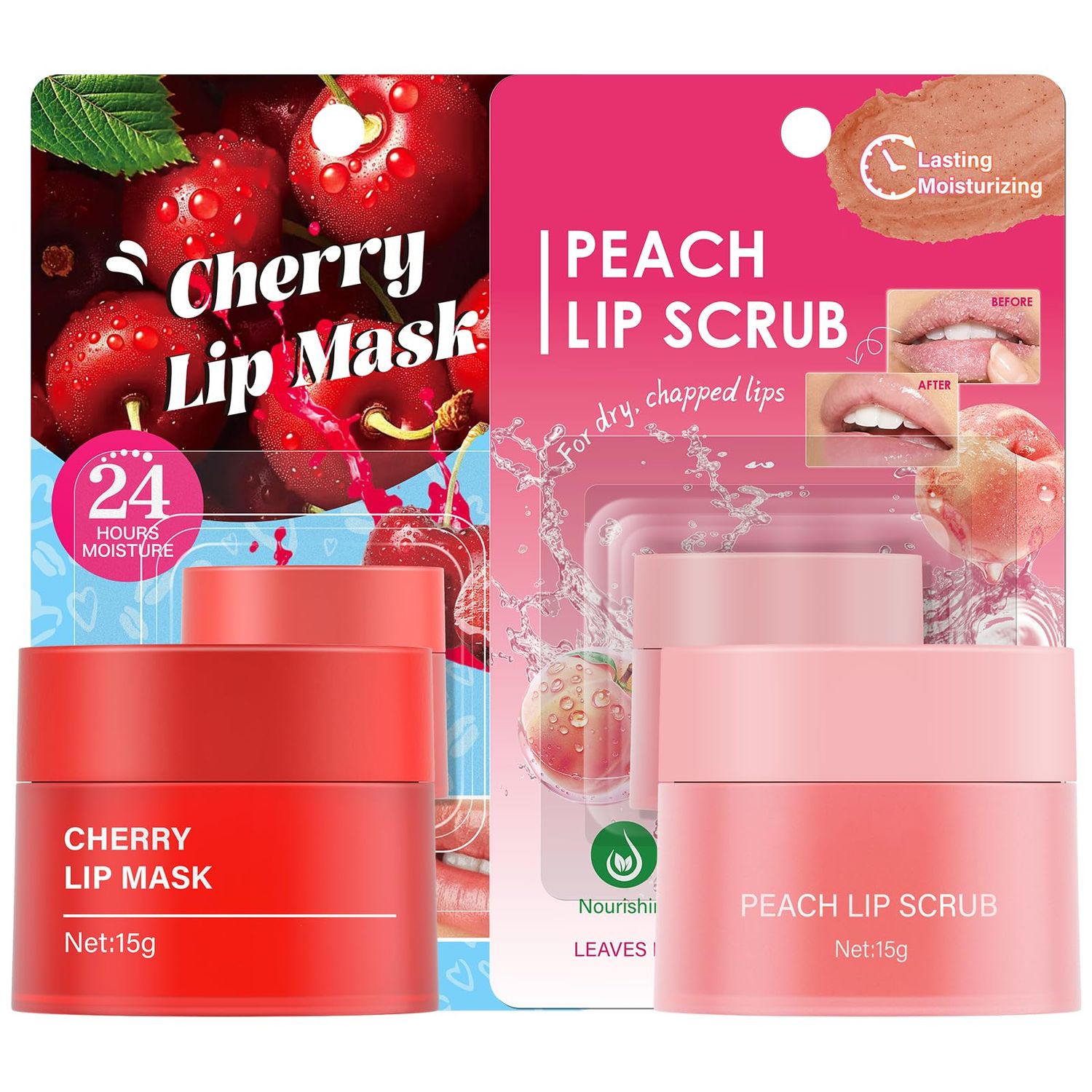 Cherry Lip MaskPeach Lip Scrub for Women Dry, Cracked and Dark Lips - Lip Scrubber Exfoliator and Organic Lip Scrubs Exfoliator and Moisturizer with Lip Brush - Vegan, Cruelty-Free Lip Care Products