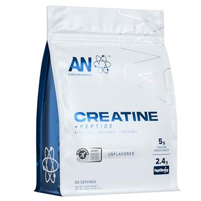 AN Performance Creatine Peptide | Unflavored | 5g Creatine Monohydrate, 2.4g PeptiStrong | Gluten-Free, Low Carb, Low Fat | Keto Friendly | 60 Servings