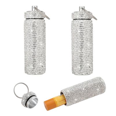 Lip Balm Holder Key Chain 2Pcs Lip Balm Gloss Holder Keychain Bling Lipstick Case for Purse Portable Metal Lipbalm Organizer Cute Key Chain Accessories for Women (Sliver)