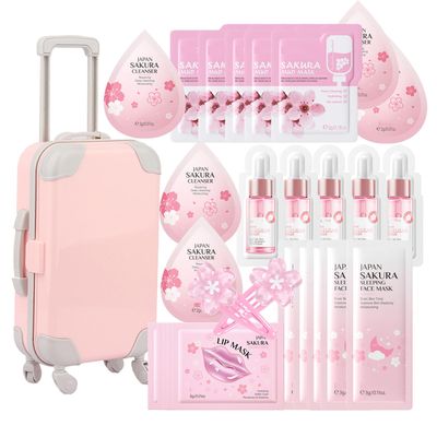 Skin Care Set with Cute Mini Luggage,Sakura Skin Care Sets &amp; Kits,Pamper Sets For Teenagers Girls Gifts,Skin Care Set For Teenagers Girls 10-12 (One Size, Cherry Blossom-StyleC-Advanced Moisturizing)