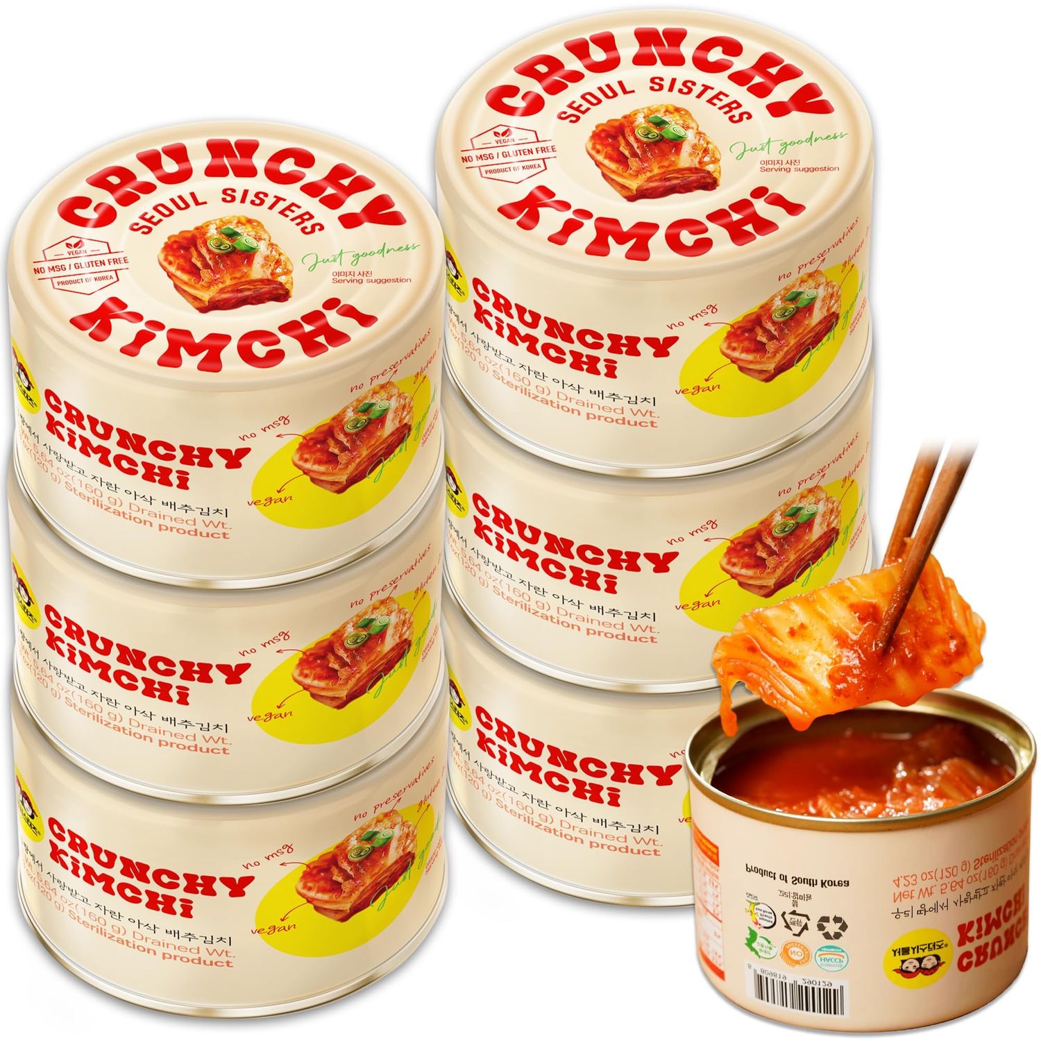 SEOUL SISTERS Korean Kimchi - Naturally Fermented, MSG-Free, Vegan, Non-GMO, Corn Syrup-Free Canned Kimchi (6 EA, Original Napa Cabbage)