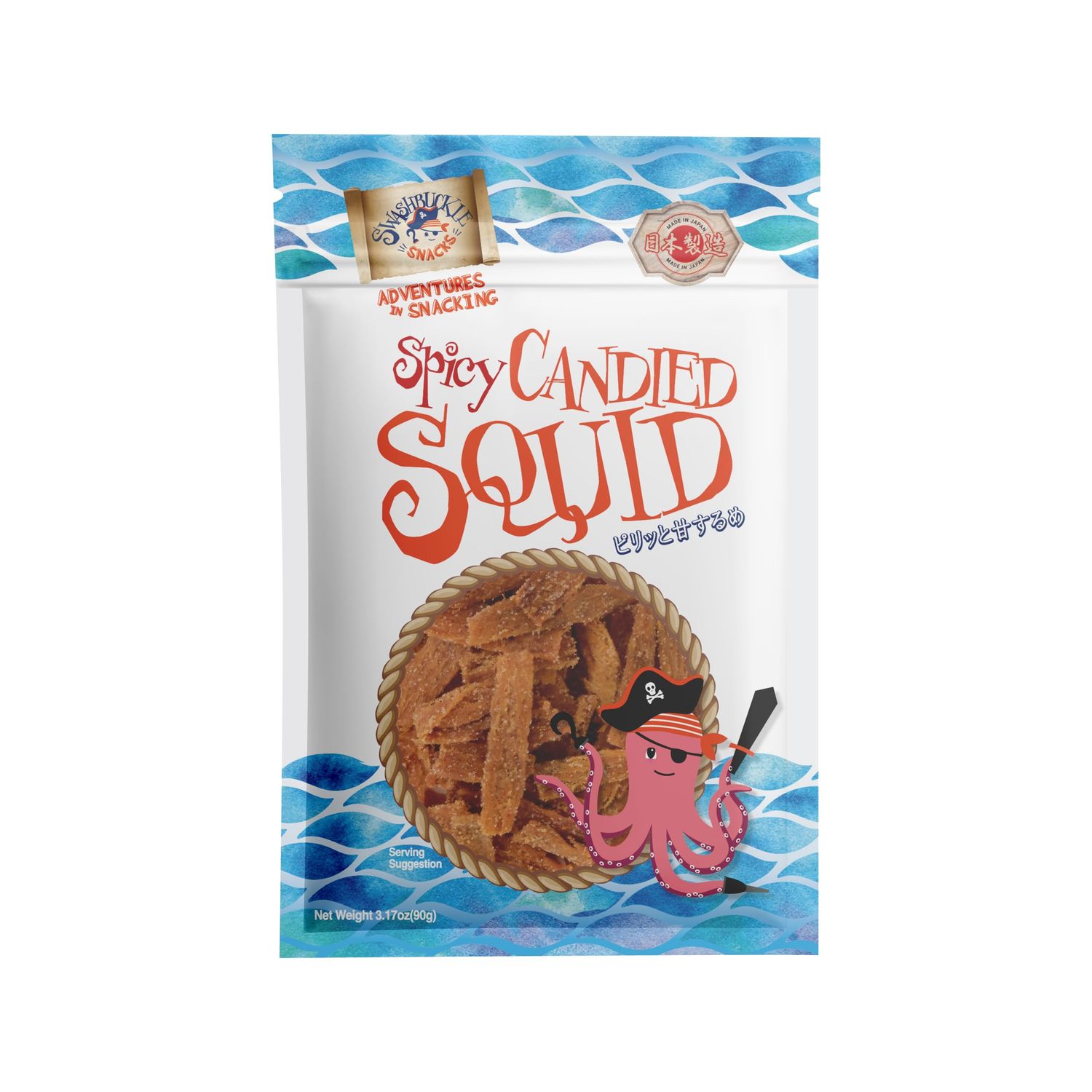 Swashbuckle Snacks Spicy Candied Squid Snack 3.17oz (90g), Made in Japan, Otsumami