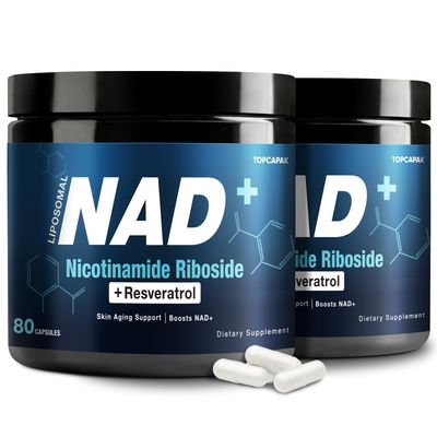 NAD Supplement 1000mg - Nicotinamide Riboside (NR) and Resveratrol, Liposomal NAD of Pure Organic Ingredients for Women &amp; Men Healthy Aging, Brain and Cellular Energy, 80 Capsules(2Pcs)