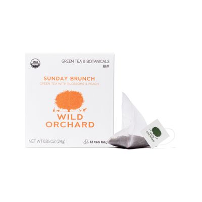 Wild Orchard Regenerative Organic Certified Flavored Green Tea - Sunday Brunch (12 Tea Bags) - With Delicate Flower Petals - Regeneratively Cultivated on Jeju Island in South Korea