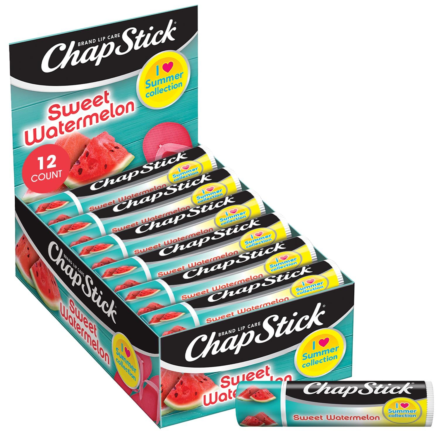 ChapStick Bulk Lip Balm, Sweet Watermelon, 12-Pack - Juicy &amp; Fruity Moisturizer for Dry Lips, 0.15 Oz