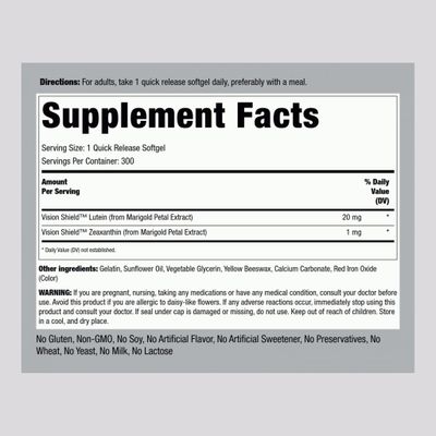 Piping Rock Lutein and Zeaxanthin Supplement | 20 mg | 300 Softgels | Eye Vitamin from Marigold Extract | Non-GMO, Gluten Free