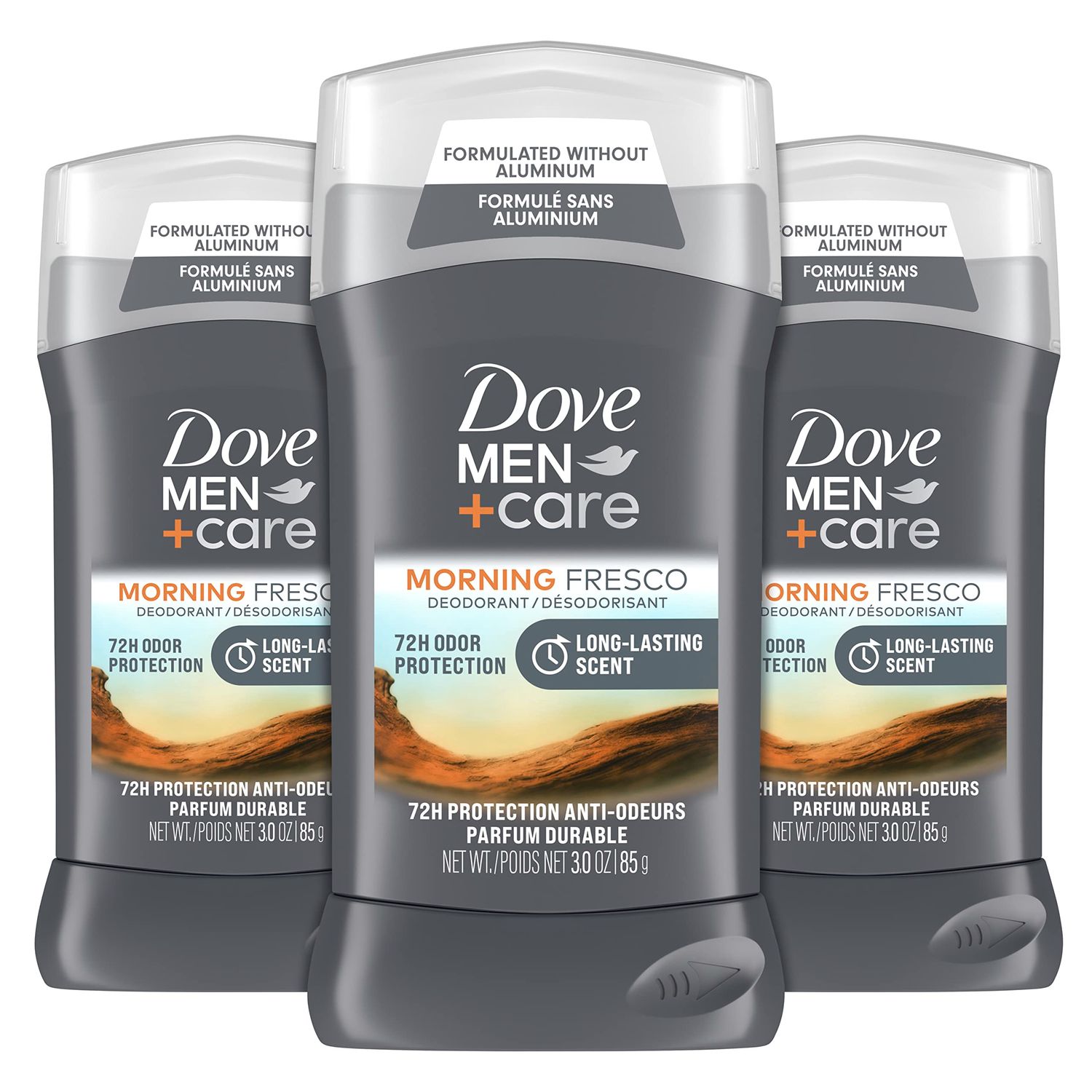 DOVE MEN CARE Deodorant Stick For Men Morning Fresco Aluminum Free 72-Hour Odor Protection Mens Deodorant With Essential Oils &amp; 1/4 Moisturizing Cream, 3 Ounce (Pack of 3)