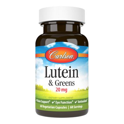 Carlson - Lutein &amp; Greens, 20 mg, Vision Support &amp; Eye Function, Antioxidant, 60 Vegetarian Capsules