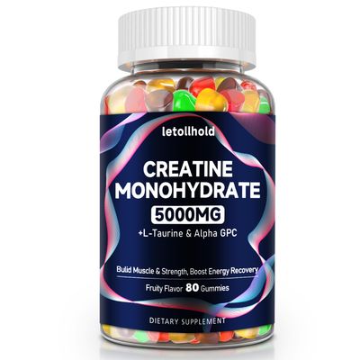Creatine Monohydrate Gummies 5g for Women &amp; Men - Creatine Gummies for Women Pre Workout Chewables with L-Taurine &amp; Alpha GPC, Sugar-Free Muscle Builder, Vegan Non-GMO, Energy Boost(80 Count)
