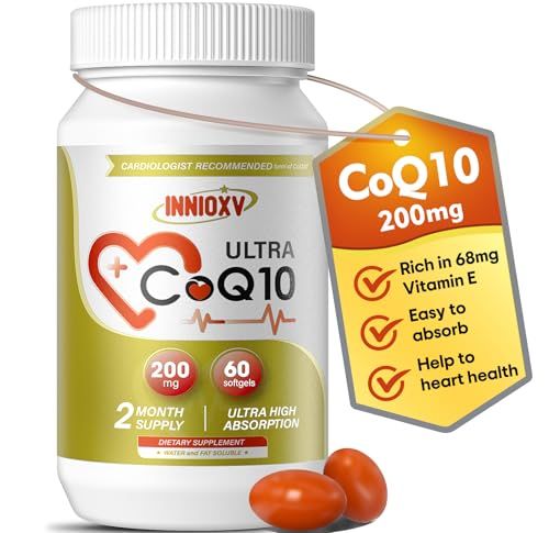 INNIOXV CoQ10 200mg Softgels - High Absorption Coenzyme Q10 for Heart Health, Cellular Energy &amp; Antioxidant Support - 60 Softgels