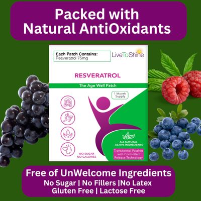 Live To Shine Resveratrol Patch - Transdermal Topical Plant-Based Antioxidant Support for Healthy Aging and Wellness - 30 Patches for Women and Men - USA Made