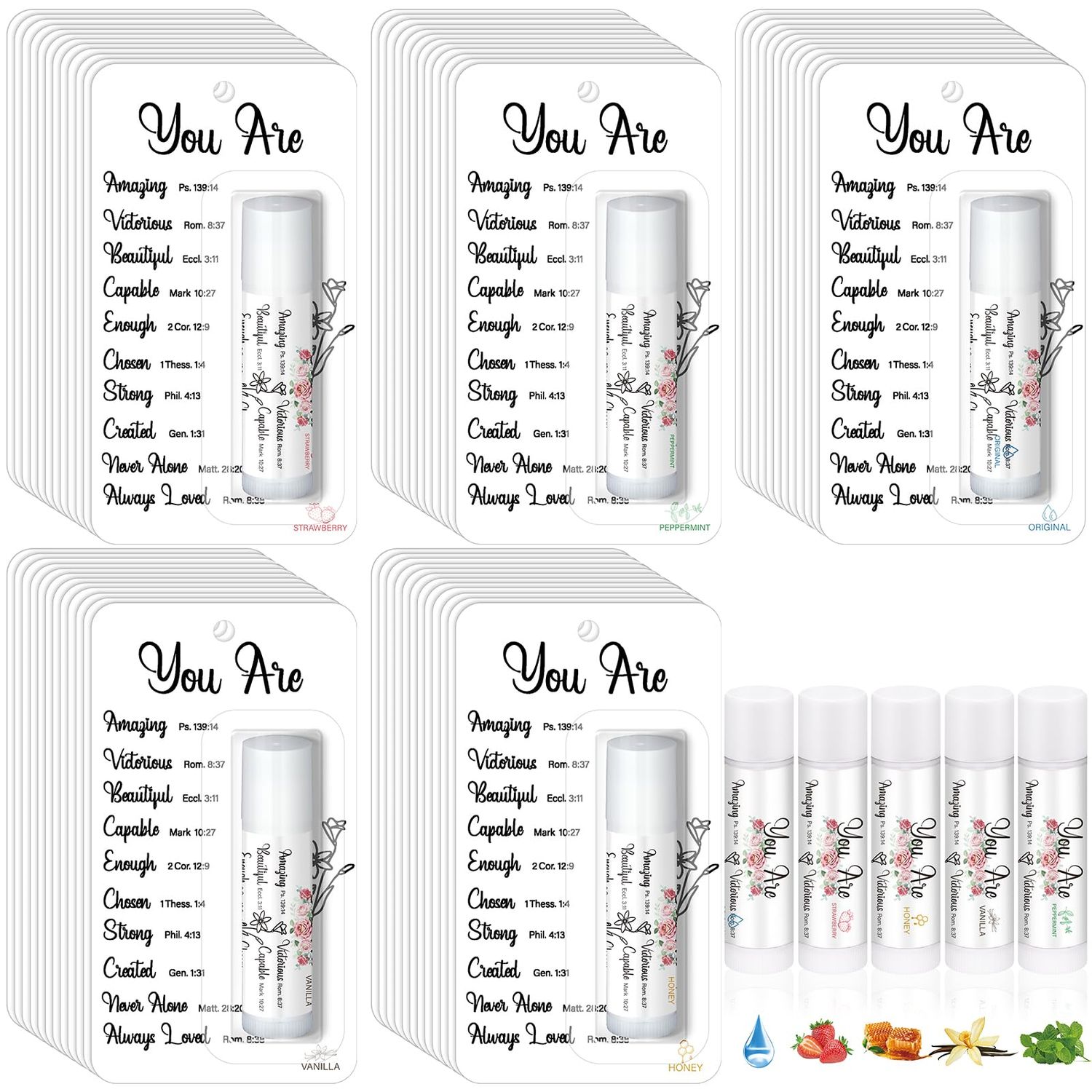 Sacubee 15 Pack Christian Lip Balms Gifts Bulk for Bible Verse Faith Church Scripture Inspirational Lip Care Religious Catholic Appreciation Gifts for Coworker Sister Teacher Friend Employee