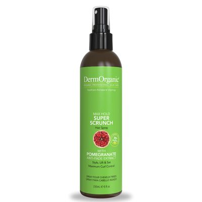 DermOrganic Max Hold Super Crunch Hair Spray, Fast Drying, Weightless, Anti Fade and Curl Control Ingredients-8 fl oz
