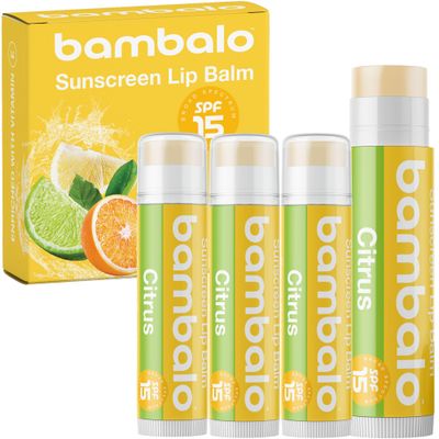 Bambalo 4-Pack Citrus SPF 15 Lip Balm - Organic Ingredients, Broad Spectrum UVA/UVB Protection - Hydrating &amp; Moisturizing, USA Made