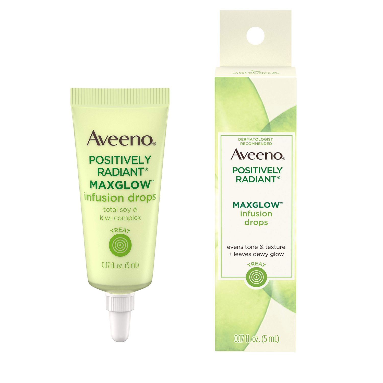 Aveeno Positively Radiant MaxGlow Infusion Drops with Moisture Rich Soy &amp; Kiwi Complex, Hypoallergenic, Non-Comedogenic, Paraben- &amp; Phthalate-Free Moisturizing Facial Serum, 0.17 fl. oz