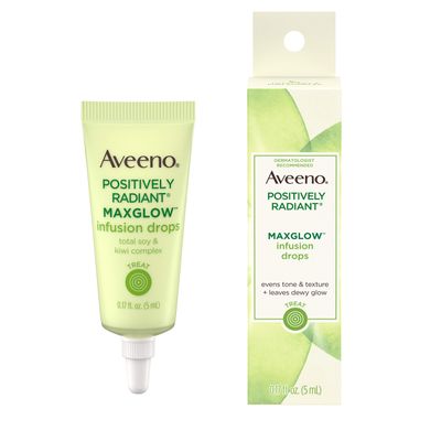 Aveeno Positively Radiant MaxGlow Infusion Drops with Moisture Rich Soy &amp; Kiwi Complex, Hypoallergenic, Non-Comedogenic, Paraben- &amp; Phthalate-Free Moisturizing Facial Serum, 0.17 fl. oz