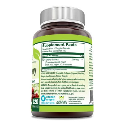 Herbal Secrets Tart Cherry 10:1 Standardized Extract Supplement | 1200 Mg Per Serving | 120 Veggie Capsules | Non-GMO | Gluten Free | Made in USA (1 Pack, 120)