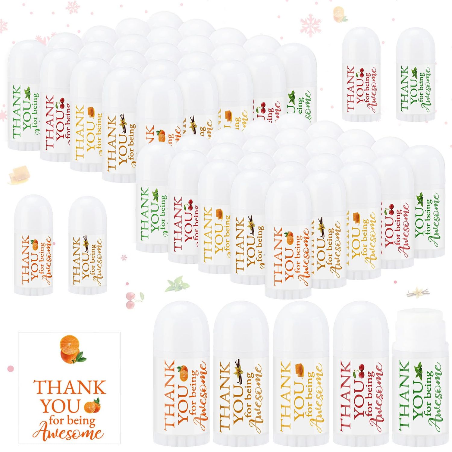Swiffen 50 Pcs Thank You Gifts Mini Lip Balm Pack Moisturizer Assorted Flavors Dry Lip Care Products for Teacher Baby Shower Coworkers Friend