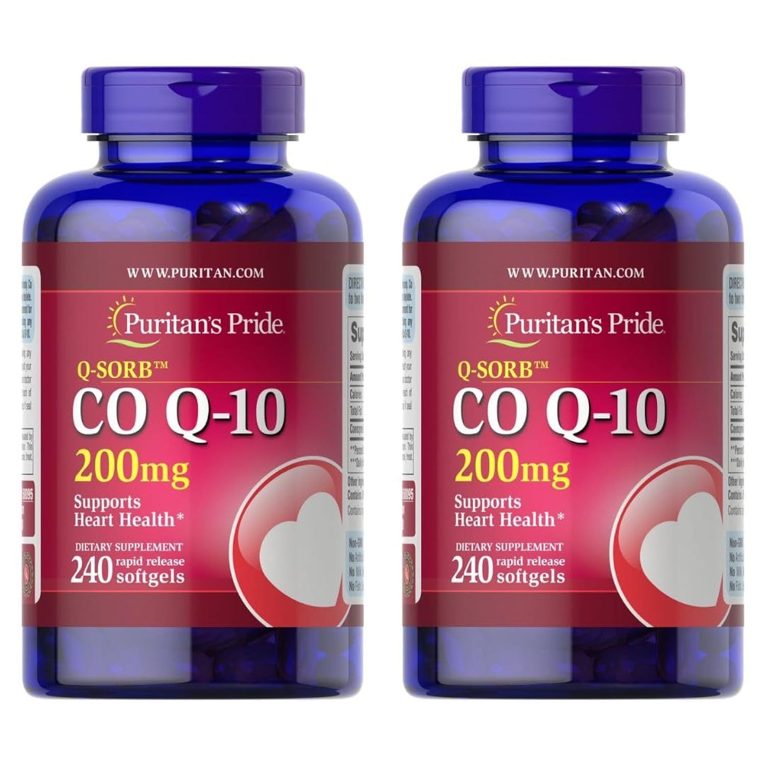 Puritan&#39;s Pride Coenzyme CoQ10 200mg, Dietary Supplement for Heart Health, Blood Pressure, Oral Gum Health, and Healthy Aging Support, 240 Rapid Release Softgels, 2-Pack
