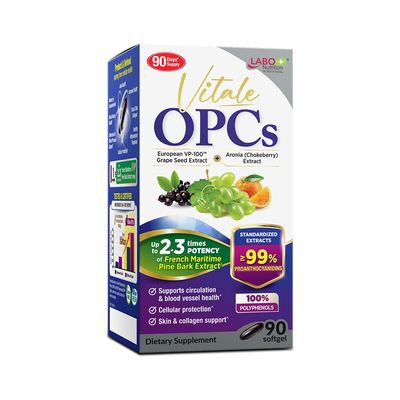 LABO Nutrition Vitale OPCs | Premium European Grape Seed Extract with Aronia, Citrus Bioflavonoids | Supports Circulation, Skin Health and Cellular Protection | 100 polyphenols 90 Softgels