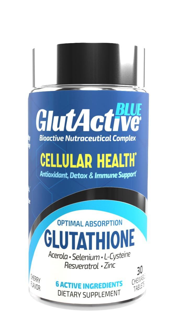GlutActive Blue 800mg | Glutathione | Antioxidant, Increase Immunity &amp; Energy - Detox &amp; AntiAging, Cysteine, Selenium, Zinc, Resveratrol, Acerola (VIT-C). Chewable. 30ct