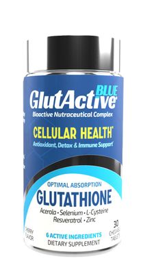 GlutActive Blue 800mg | Glutathione | Antioxidant, Increase Immunity &amp; Energy - Detox &amp; AntiAging, Cysteine, Selenium, Zinc, Resveratrol, Acerola (VIT-C). Chewable. 30ct